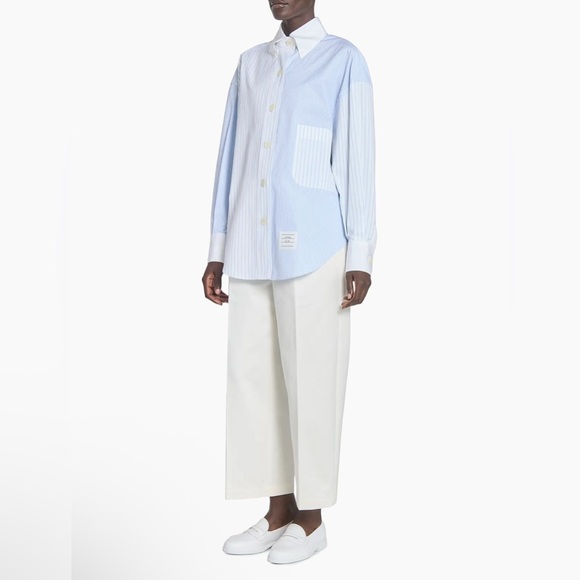 NWT Thom Browne Striped Cotton Poplin Supersized Button-Down Shirt - Picture 2 of 10